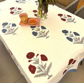 Violet & Red Marigold  Hand Block Rectangle Table Cover / Cloth